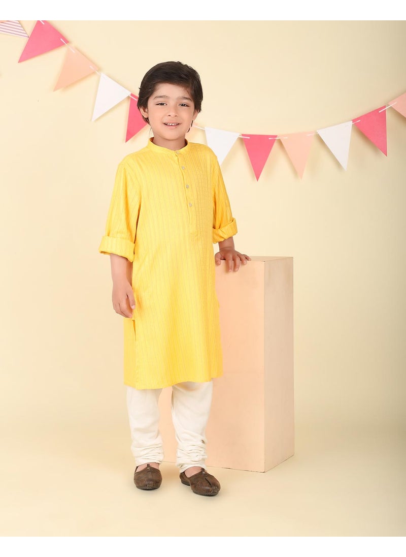 Yellow Viscose Blend Dobby Long Kurta