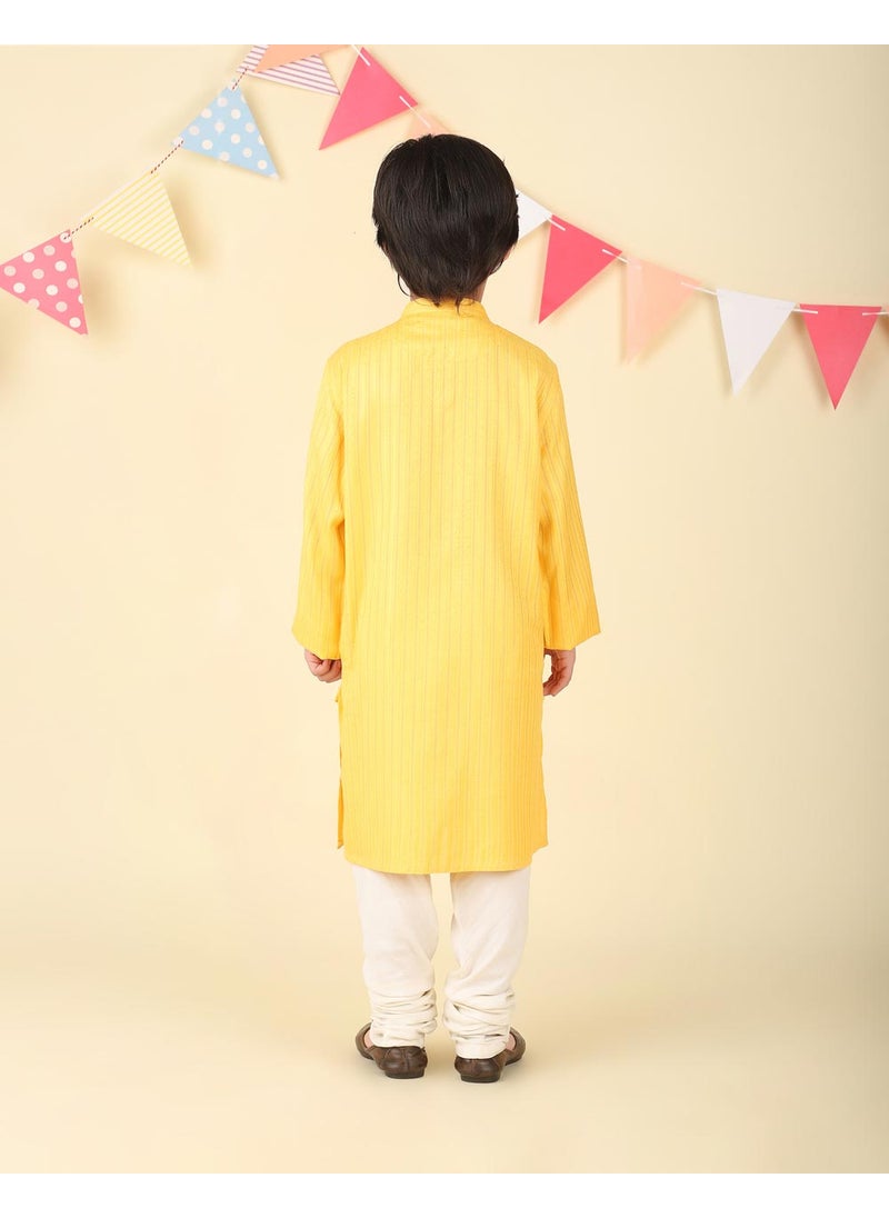 Yellow Viscose Blend Dobby Long Kurta