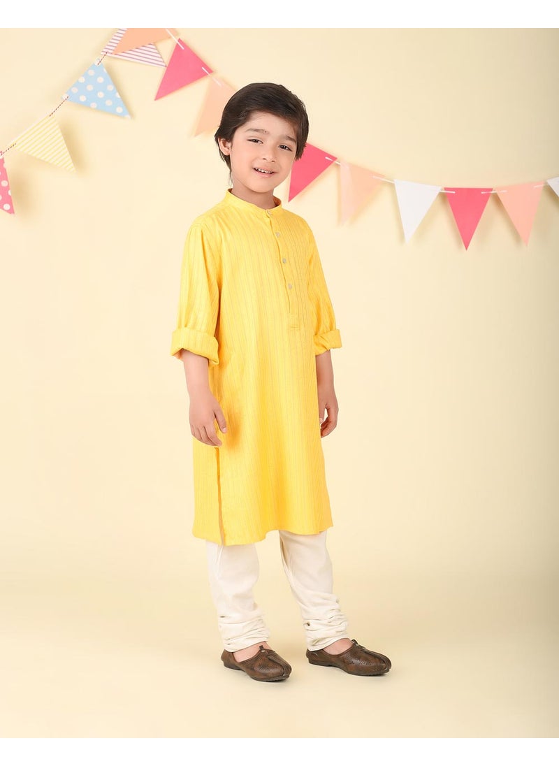Yellow Viscose Blend Dobby Long Kurta