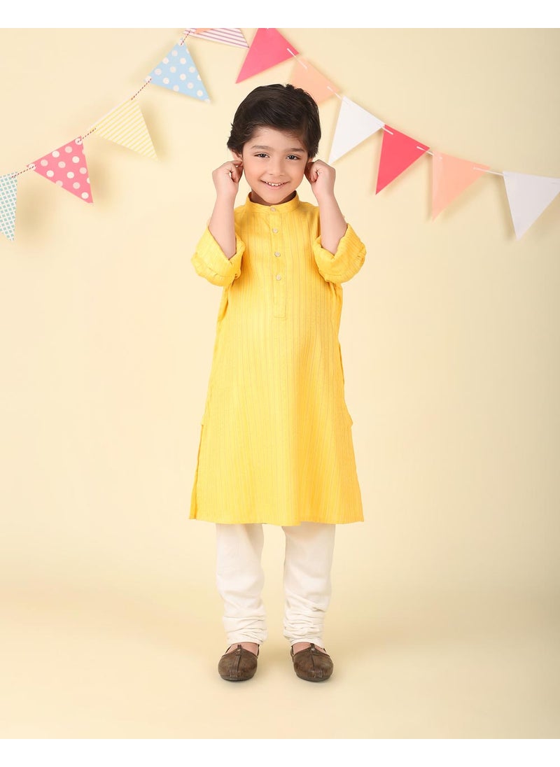 Yellow Viscose Blend Dobby Long Kurta
