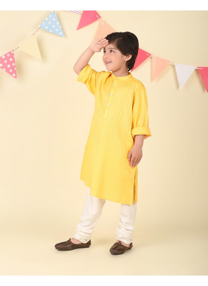 Yellow Viscose Blend Dobby Long Kurta