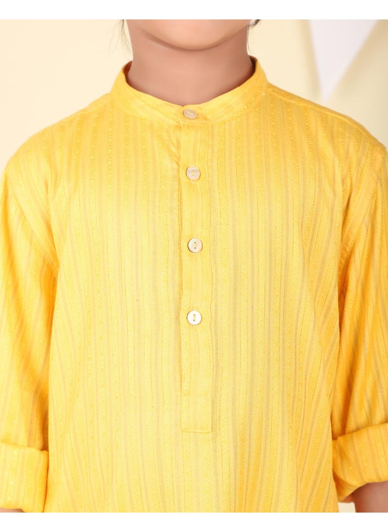 Yellow Viscose Blend Dobby Long Kurta