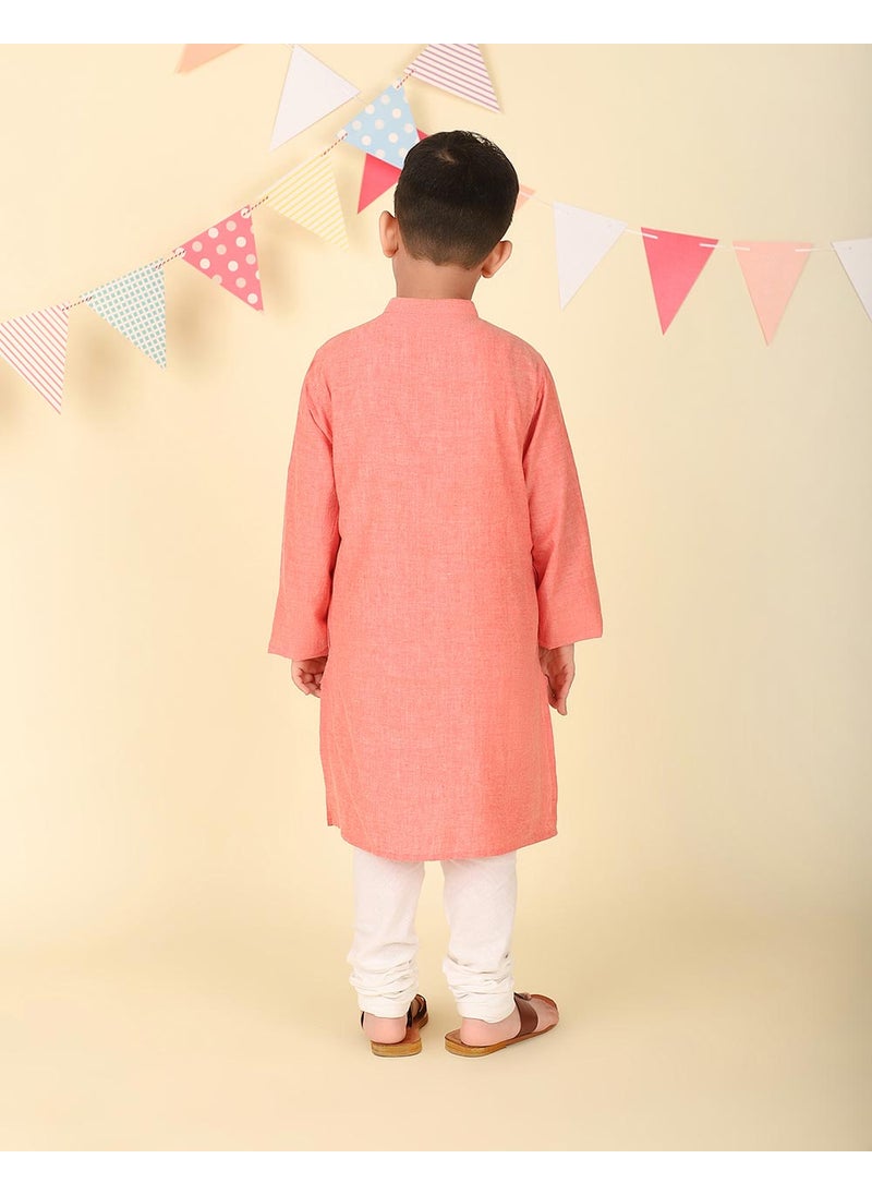 Pink Cotton Chikankari Long Kurta