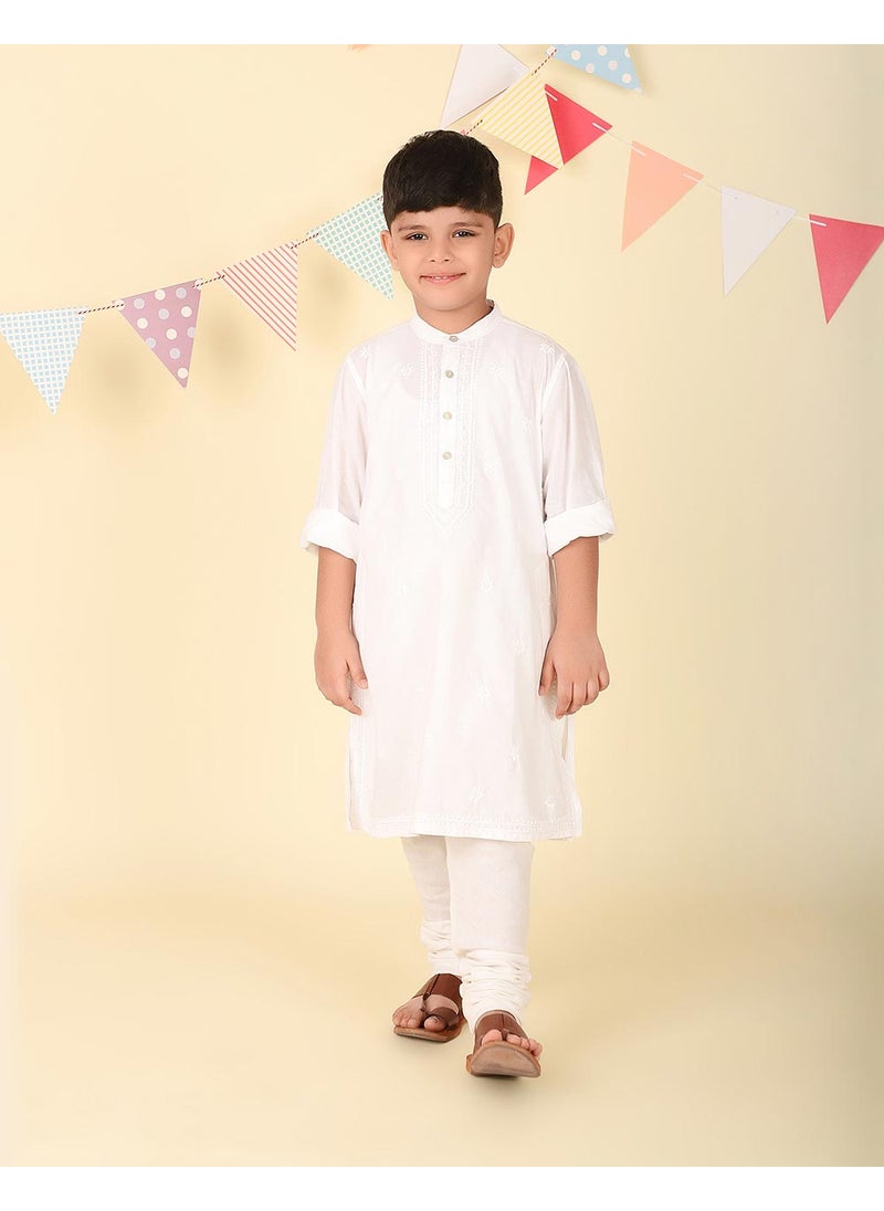 White Cotton Chikankari Long Kurta