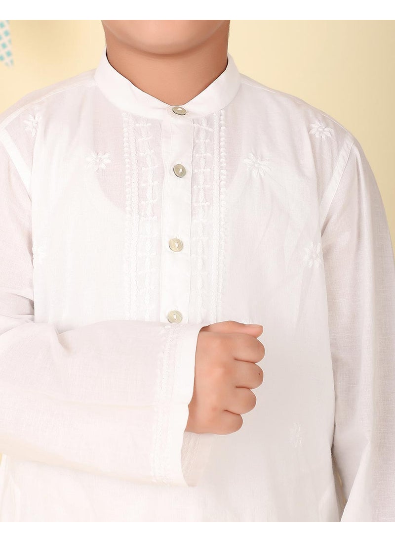 White Cotton Chikankari Long Kurta