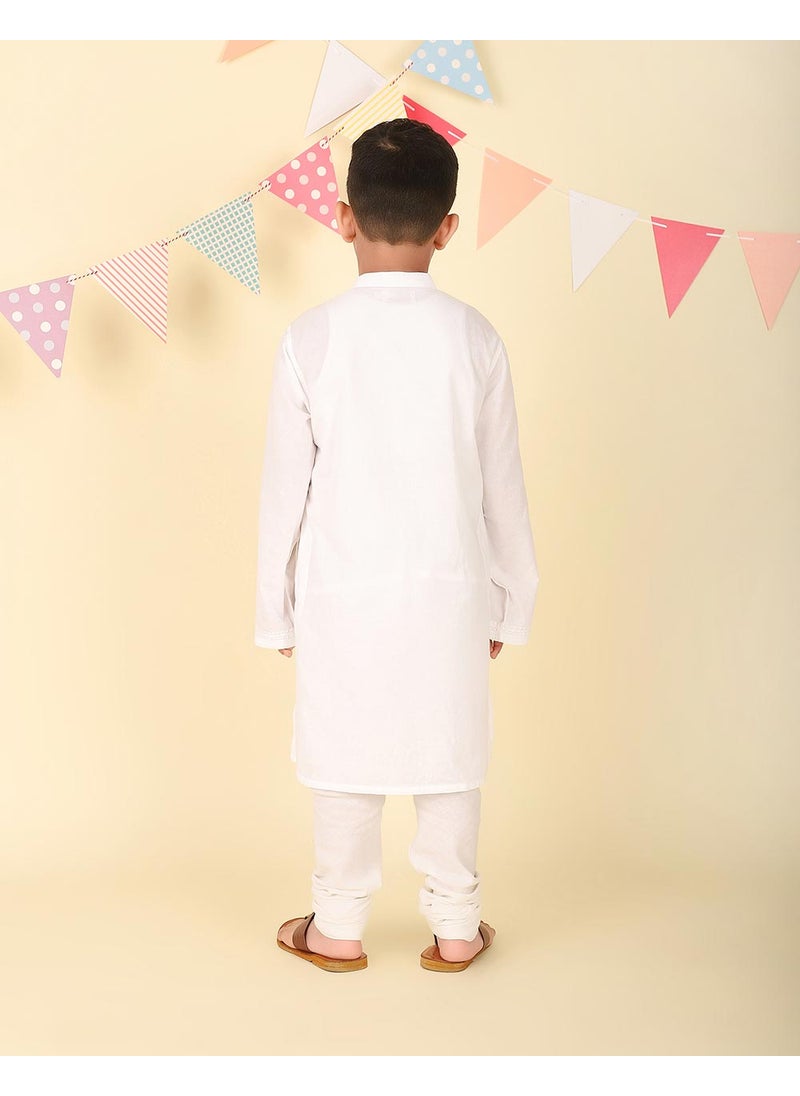 White Cotton Chikankari Long Kurta