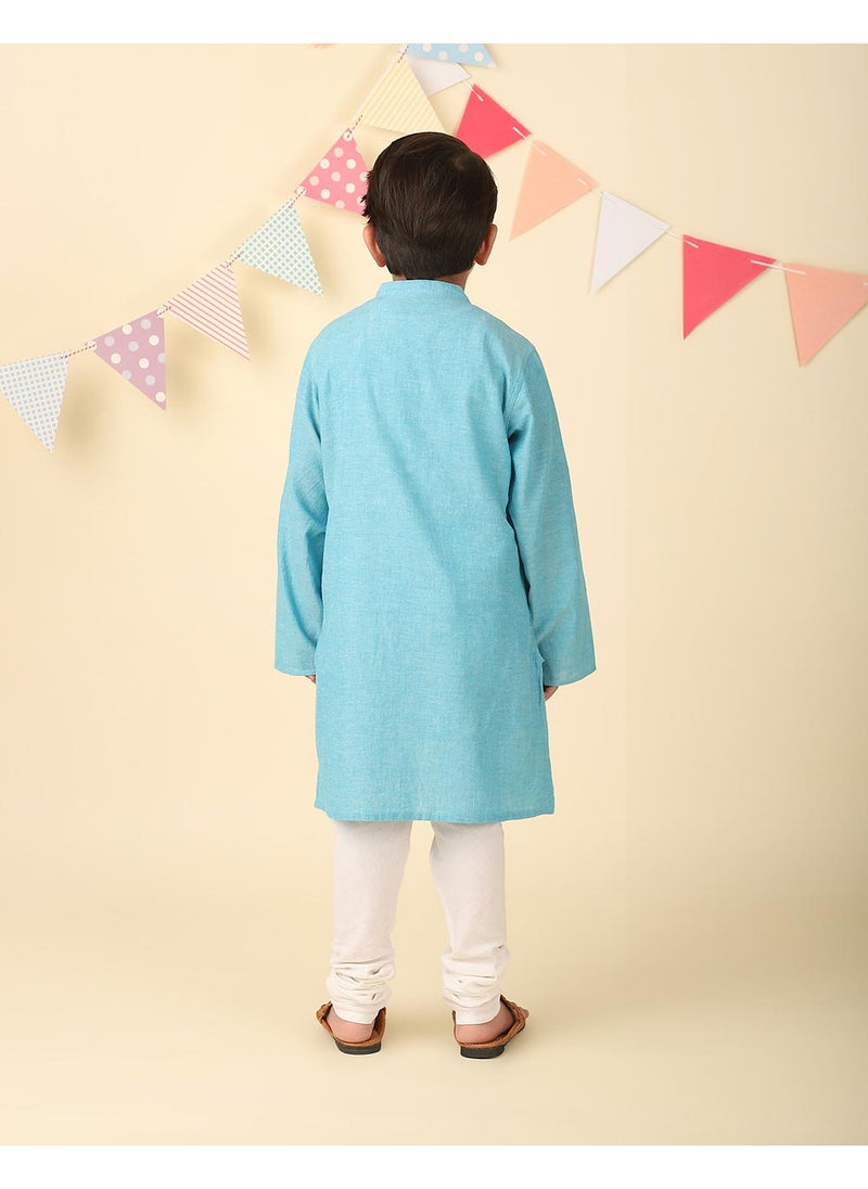 Blue Cotton Chikankari Long Kurta