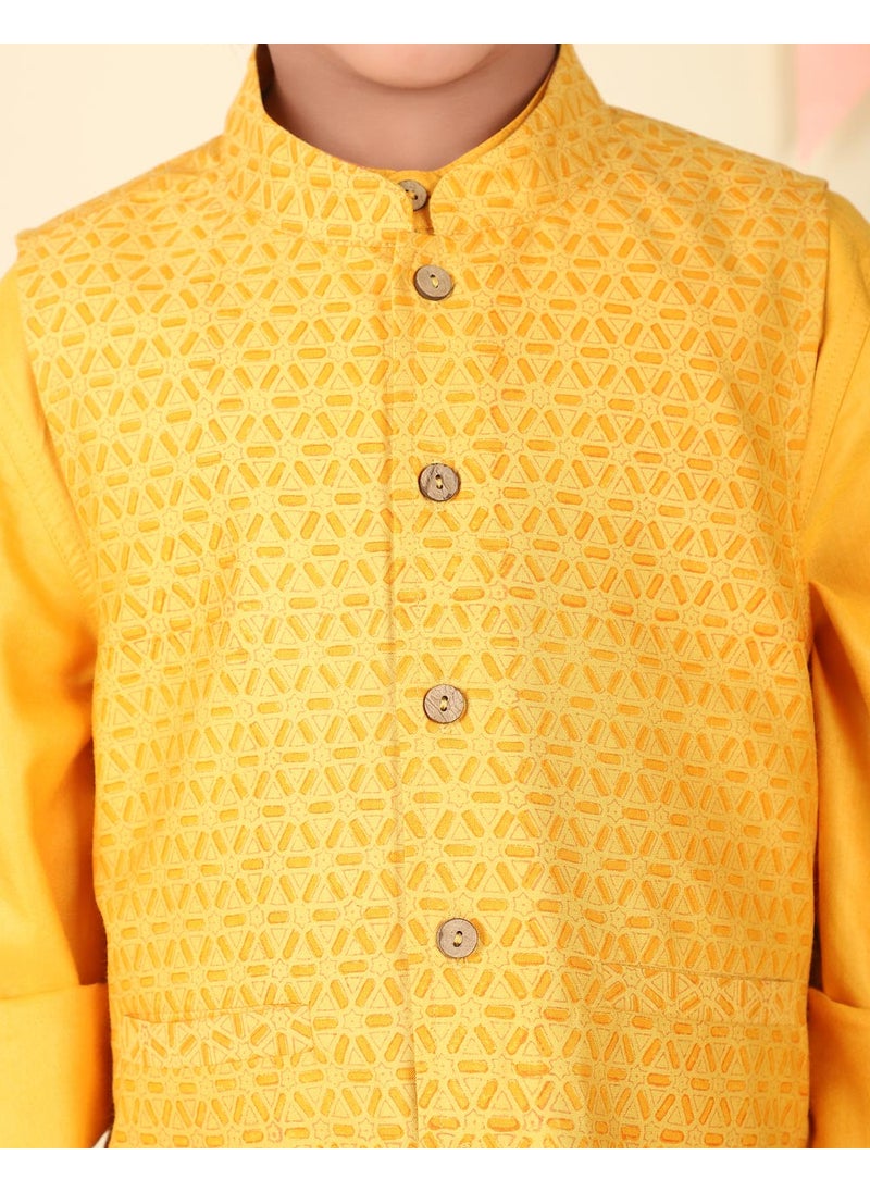 Yellow Viscose Blend Hand Block Printed 2Pc Kurta Set