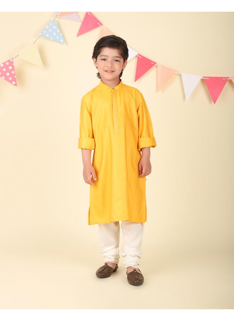 Yellow Viscose Blend Hand Block Printed 2Pc Kurta Set