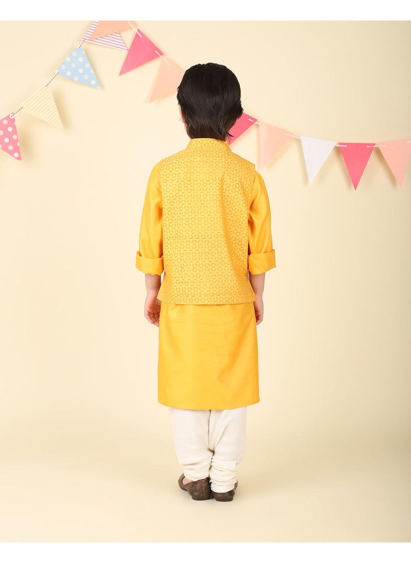 Yellow Viscose Blend Hand Block Printed 2Pc Kurta Set