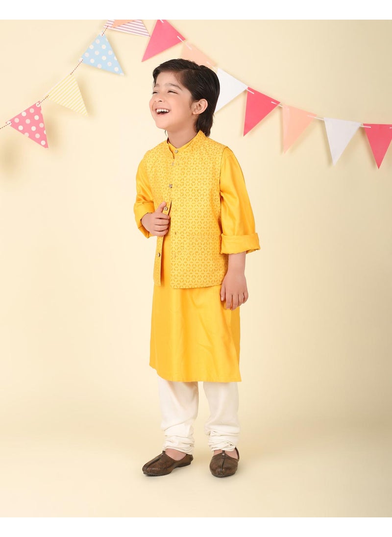 Yellow Viscose Blend Hand Block Printed 2Pc Kurta Set