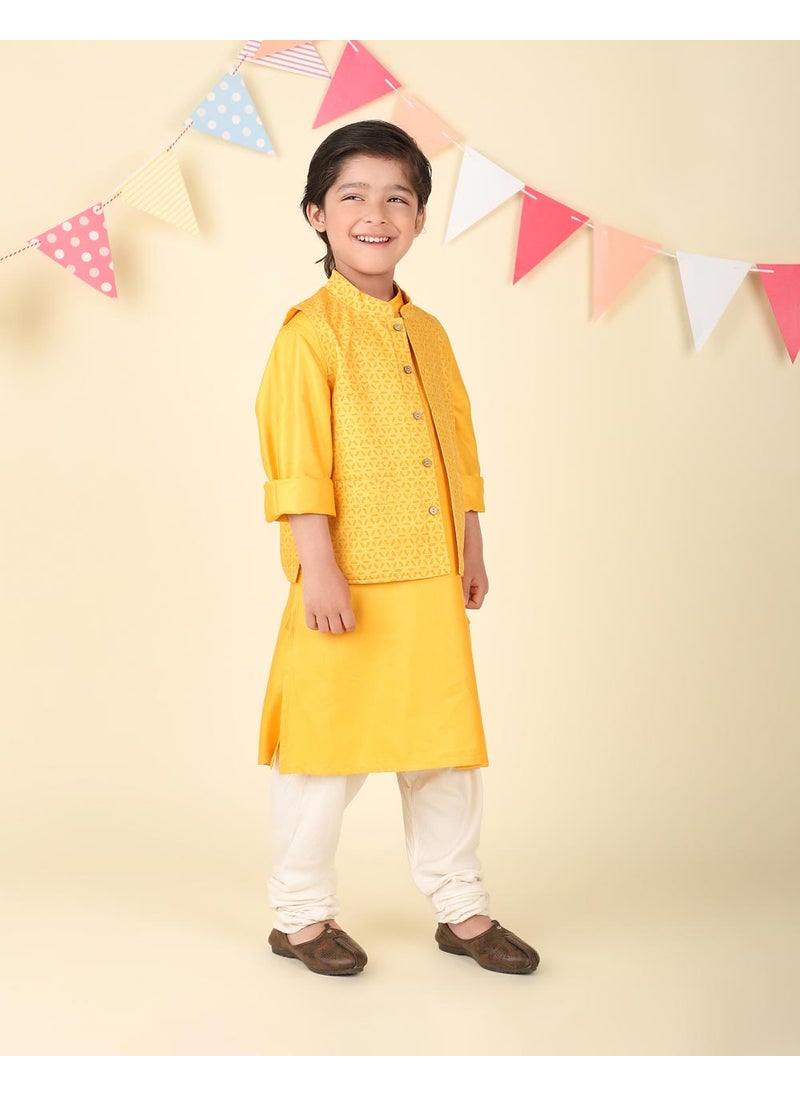 Yellow Viscose Blend Hand Block Printed 2Pc Kurta Set