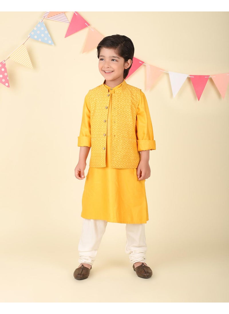 Yellow Viscose Blend Hand Block Printed 2Pc Kurta Set