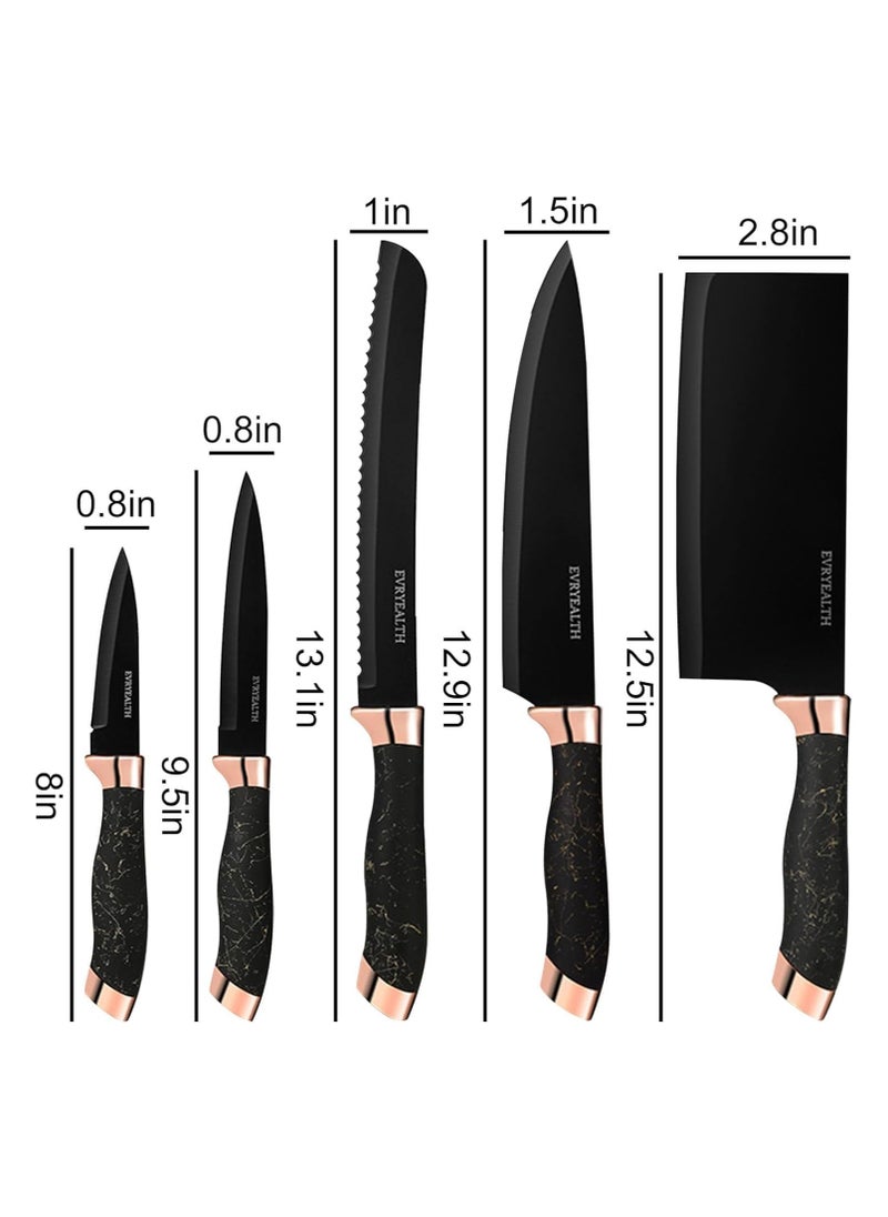 9-Piece Marble Pattern Handle Kitchen Knife Set – Premium Stainless Steel (Black with transparent)