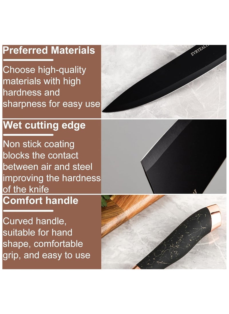 9-Piece Marble Pattern Handle Kitchen Knife Set – Premium Stainless Steel (Black with transparent)