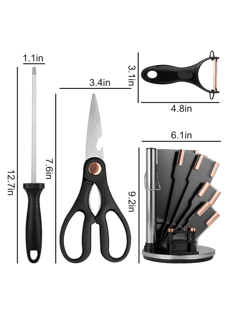 9-Piece Marble Pattern Handle Kitchen Knife Set – Premium Stainless Steel (Black with transparent)