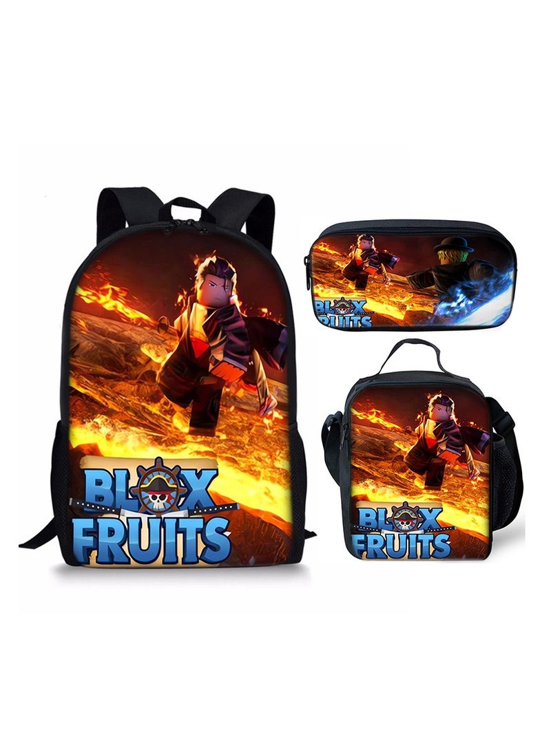 ROBLOX blox Fruits Primary School Student Backpack Cartoon Schoolbag Children's Backpack 29*42*16CM + Lunch Bag 19*23*6CM + Pencil Case 24*11*7CM Three-piece Set