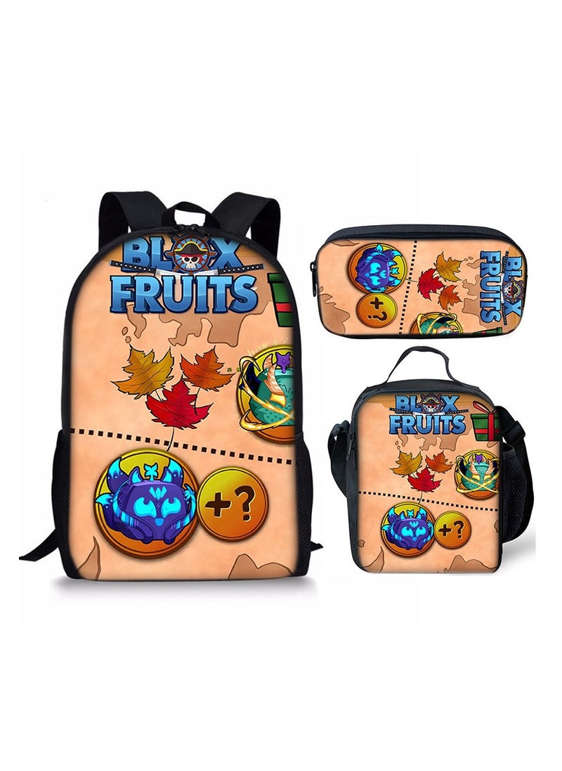 ROBLOX blox Fruits Primary School Student Backpack Cartoon Schoolbag Children's Backpack 29*42*16CM + Lunch Bag 19*23*6CM + Pencil Case 24*11*7CM Three-piece Set