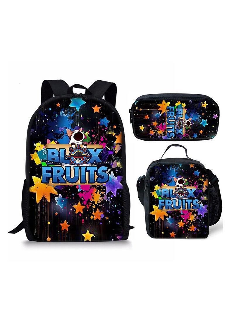 ROBLOX blox Fruits Primary School Student Backpack Cartoon Schoolbag Children's Backpack 29*42*16CM + Lunch Bag 19*23*6CM + Pencil Case 24*11*7CM Three-piece Set