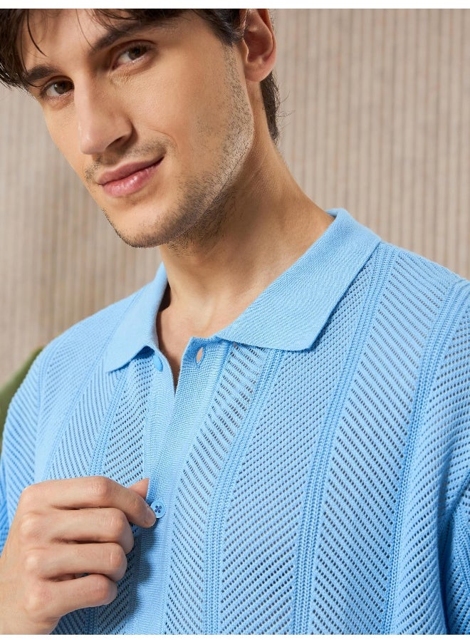 Arctic Blue Half-Sleeves Knitted Mens Shirt