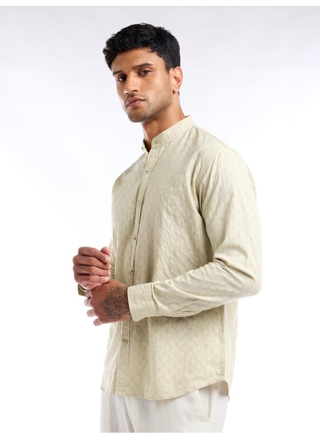 Cream Mandarin Collar Shirt for Men
