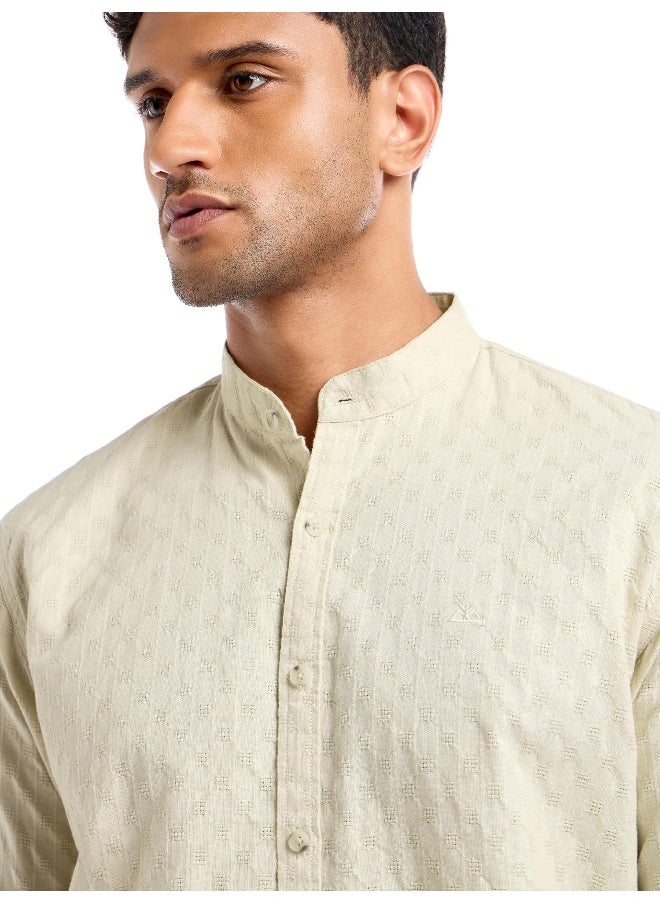 Cream Mandarin Collar Shirt for Men