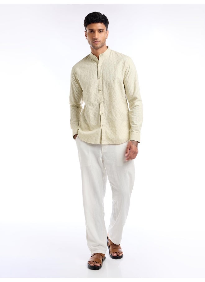 Cream Mandarin Collar Shirt for Men