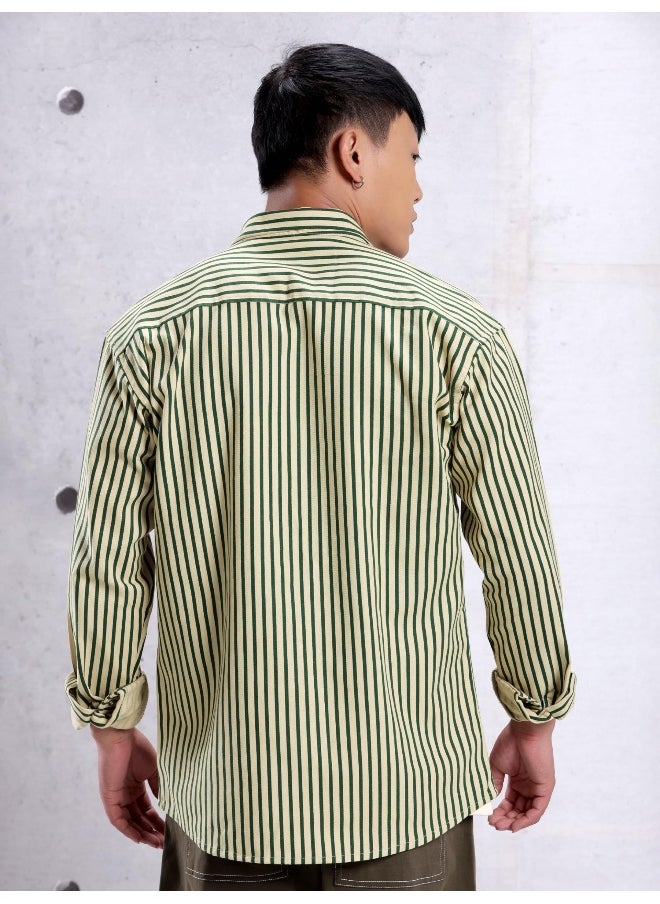 Green Heavy Striped Urban Shirt for Men