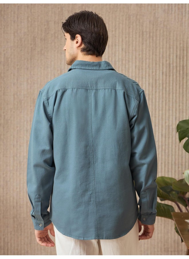 Smoky Blue Cotton Shirt for Men