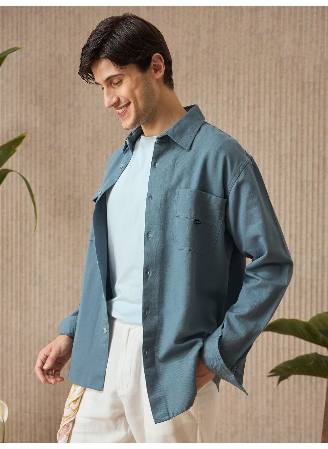 Smoky Blue Cotton Shirt for Men