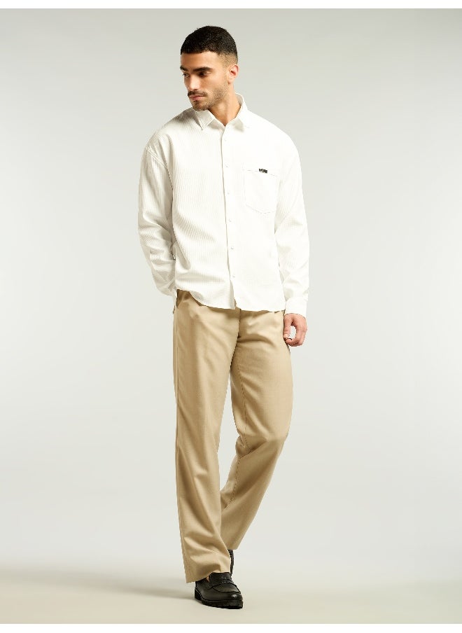 White Textured Waffle Shirt