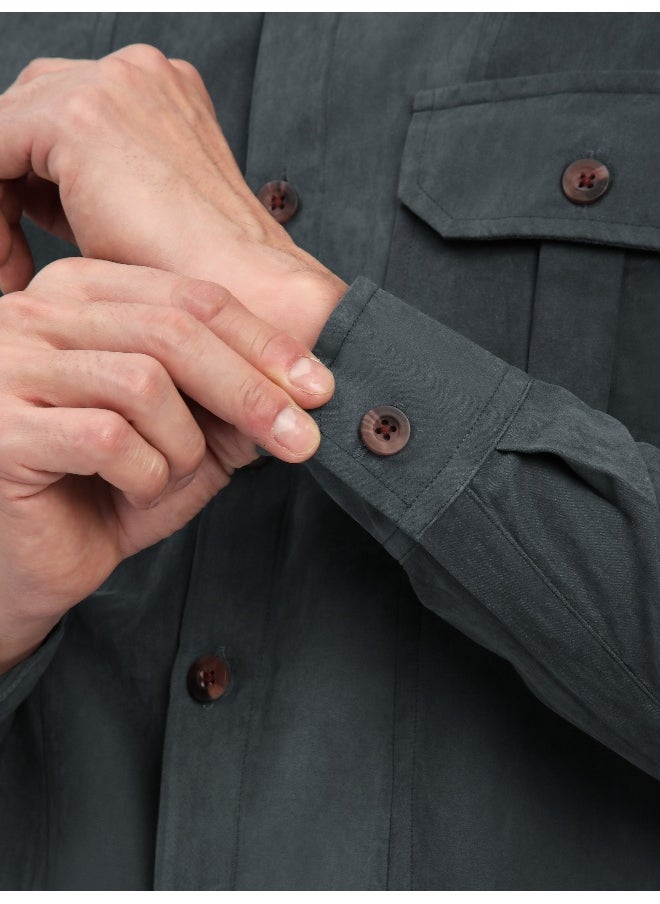 Grey Panel Suede Shirt