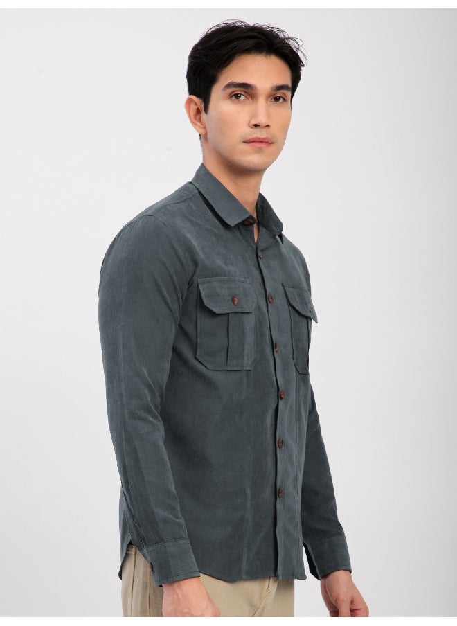 Grey Panel Suede Shirt