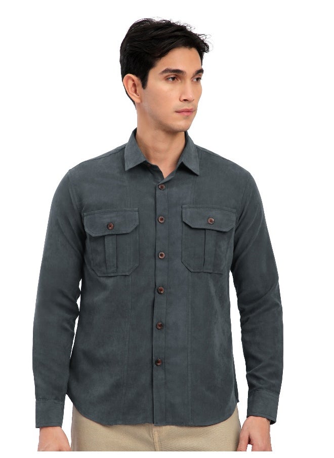 Grey Panel Suede Shirt