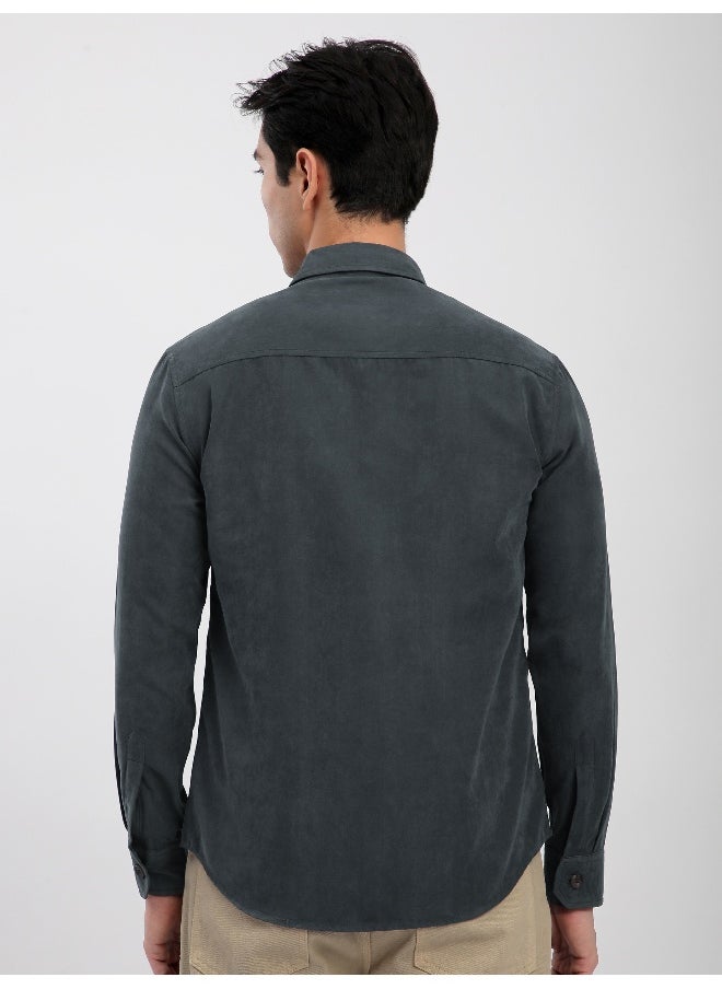 Grey Panel Suede Shirt