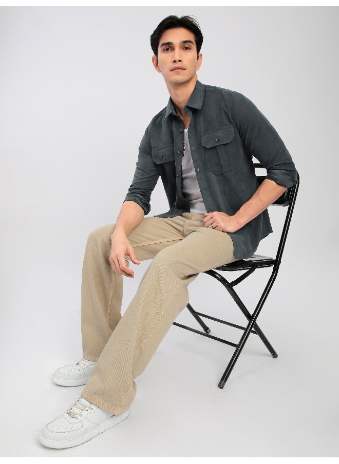 Grey Panel Suede Shirt