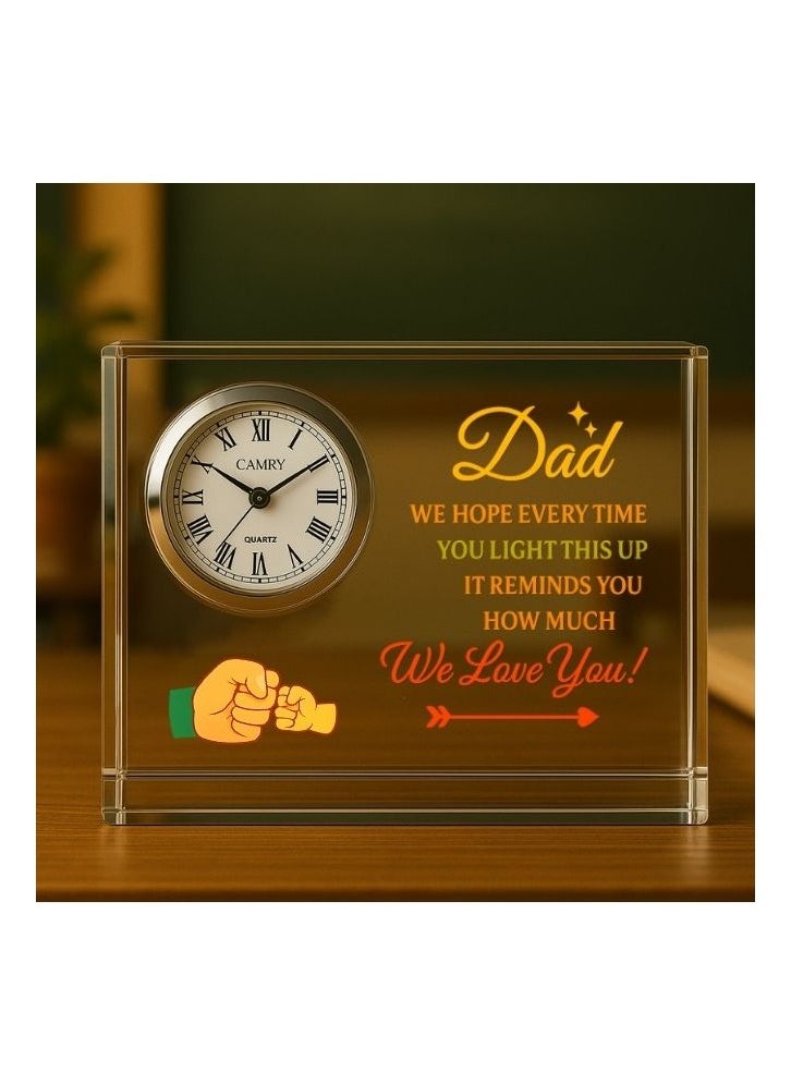 Fathers Day Crystal Glass Clock Keepsake|Elegant Display For Home&Office|Thoughtful Gift For Fathers Day|Son&Daughter Gift To Father