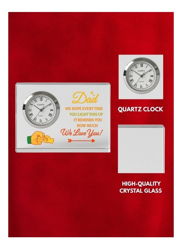 Fathers Day Crystal Glass Clock Keepsake|Elegant Display For Home&Office|Thoughtful Gift For Fathers Day|Son&Daughter Gift To Father