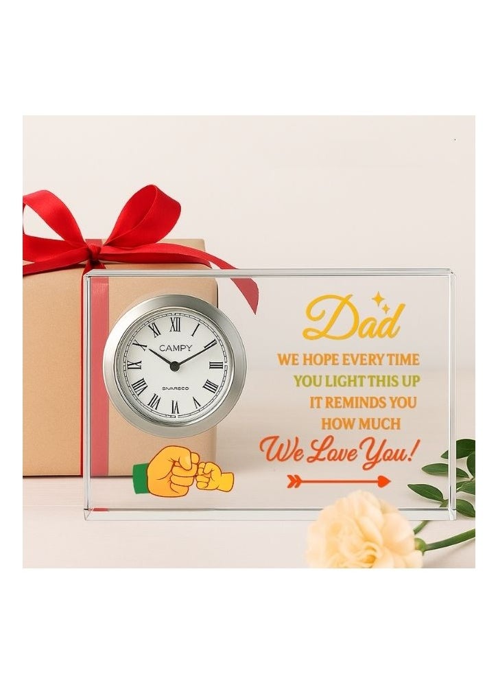 Fathers Day Crystal Glass Clock Keepsake|Elegant Display For Home&Office|Thoughtful Gift For Fathers Day|Son&Daughter Gift To Father