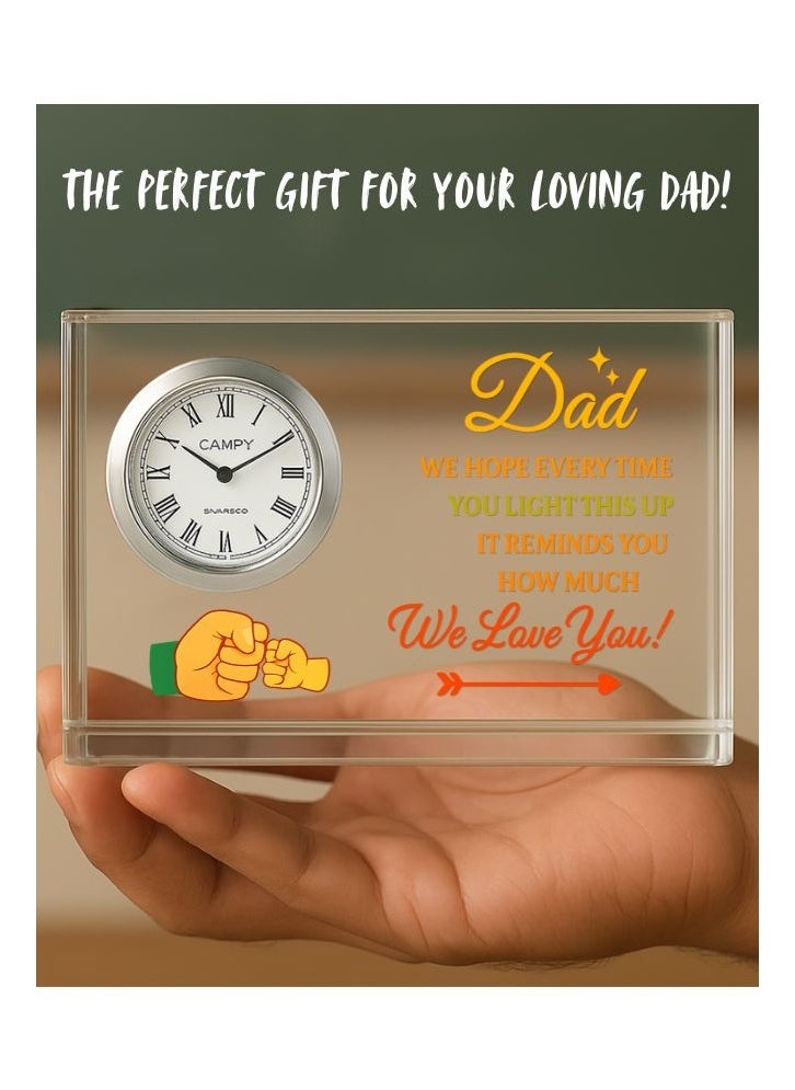 Fathers Day Crystal Glass Clock Keepsake|Elegant Display For Home&Office|Thoughtful Gift For Fathers Day|Son&Daughter Gift To Father