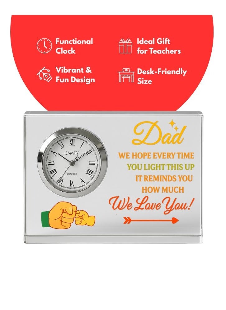 Fathers Day Crystal Glass Clock Keepsake|Elegant Display For Home&Office|Thoughtful Gift For Fathers Day|Son&Daughter Gift To Father