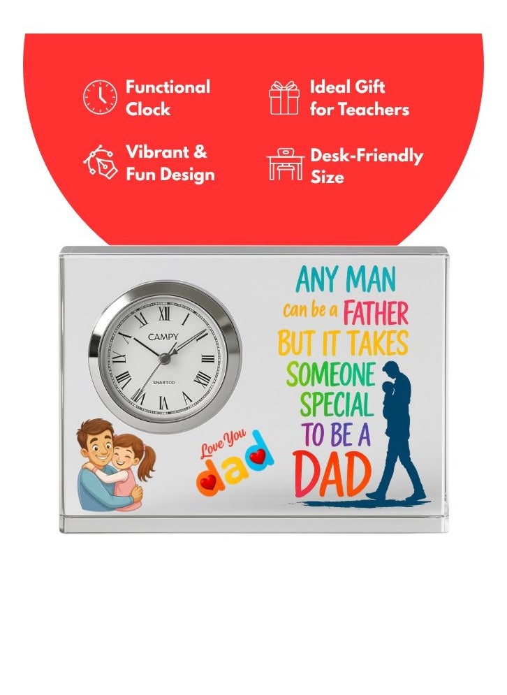 Fathers Day Crystal Glass Clock Keepsake|Elegant Display For Home&Office|Thoughtful Gift For Fathers Day|Son&Daughter Gift To Father