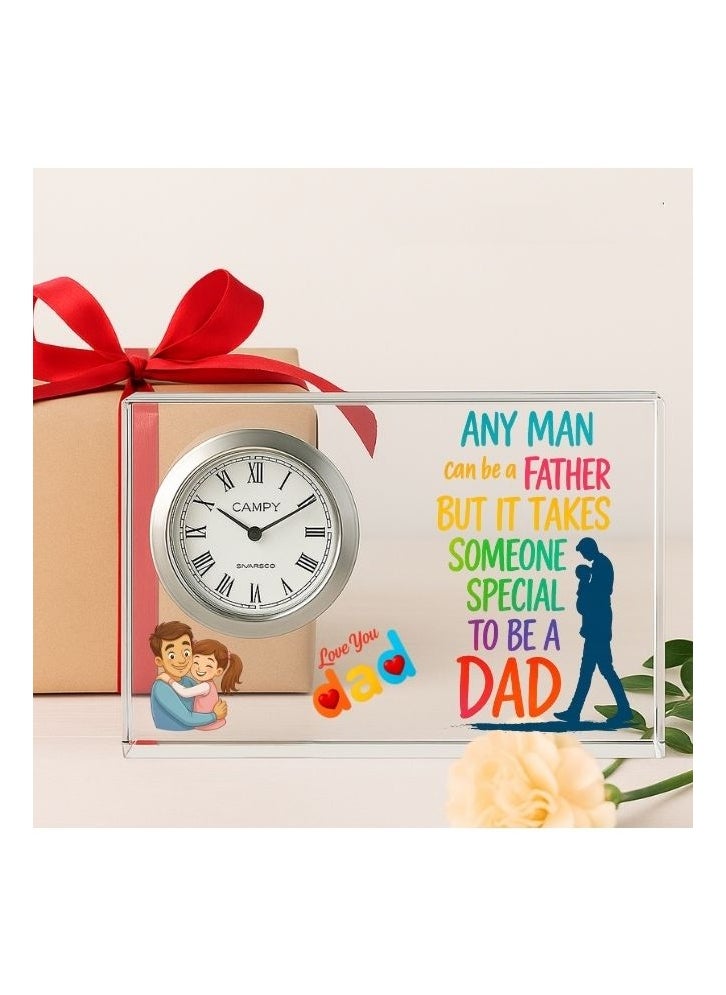 Fathers Day Crystal Glass Clock Keepsake|Elegant Display For Home&Office|Thoughtful Gift For Fathers Day|Son&Daughter Gift To Father