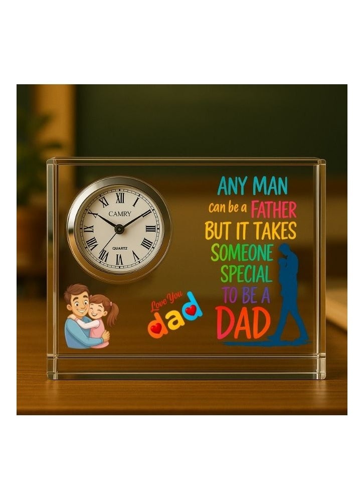 Fathers Day Crystal Glass Clock Keepsake|Elegant Display For Home&Office|Thoughtful Gift For Fathers Day|Son&Daughter Gift To Father