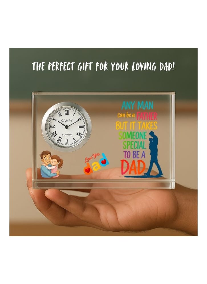 Fathers Day Crystal Glass Clock Keepsake|Elegant Display For Home&Office|Thoughtful Gift For Fathers Day|Son&Daughter Gift To Father
