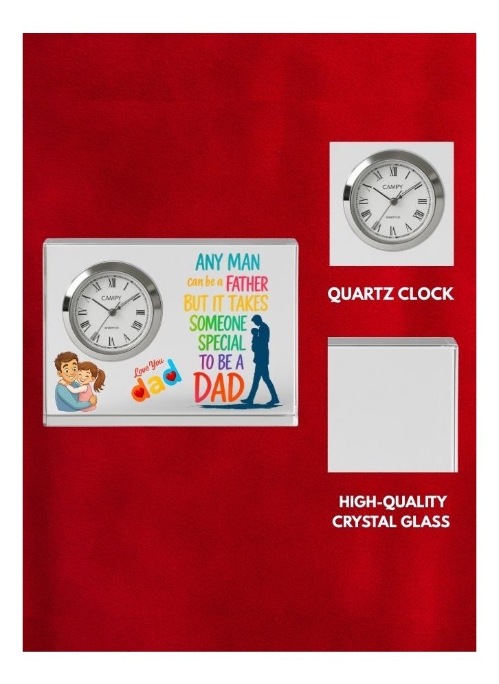 Fathers Day Crystal Glass Clock Keepsake|Elegant Display For Home&Office|Thoughtful Gift For Fathers Day|Son&Daughter Gift To Father