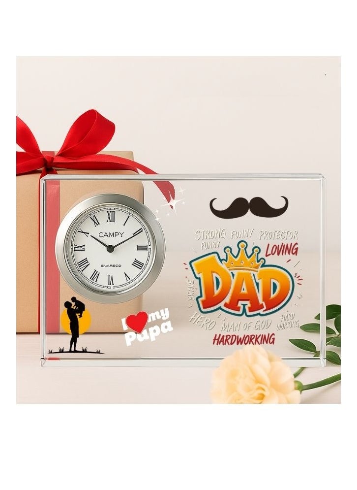 Fathers Day Crystal Glass Clock Keepsake|Elegant Display For Home&Office|Thoughtful Gift For Fathers Day|Son&Daughter Gift To Father