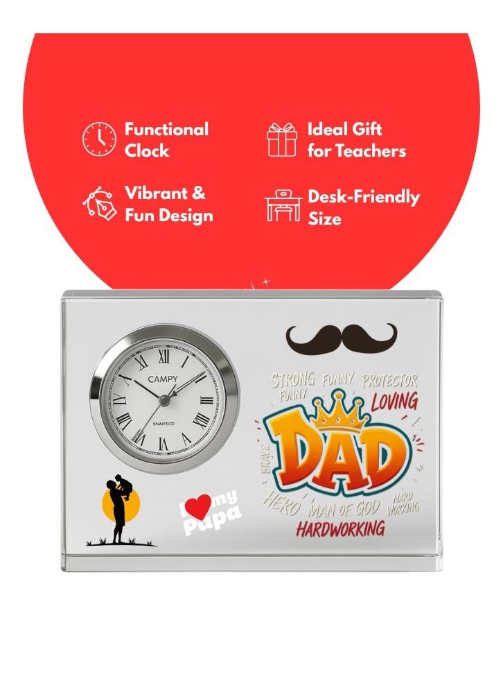 Fathers Day Crystal Glass Clock Keepsake|Elegant Display For Home&Office|Thoughtful Gift For Fathers Day|Son&Daughter Gift To Father