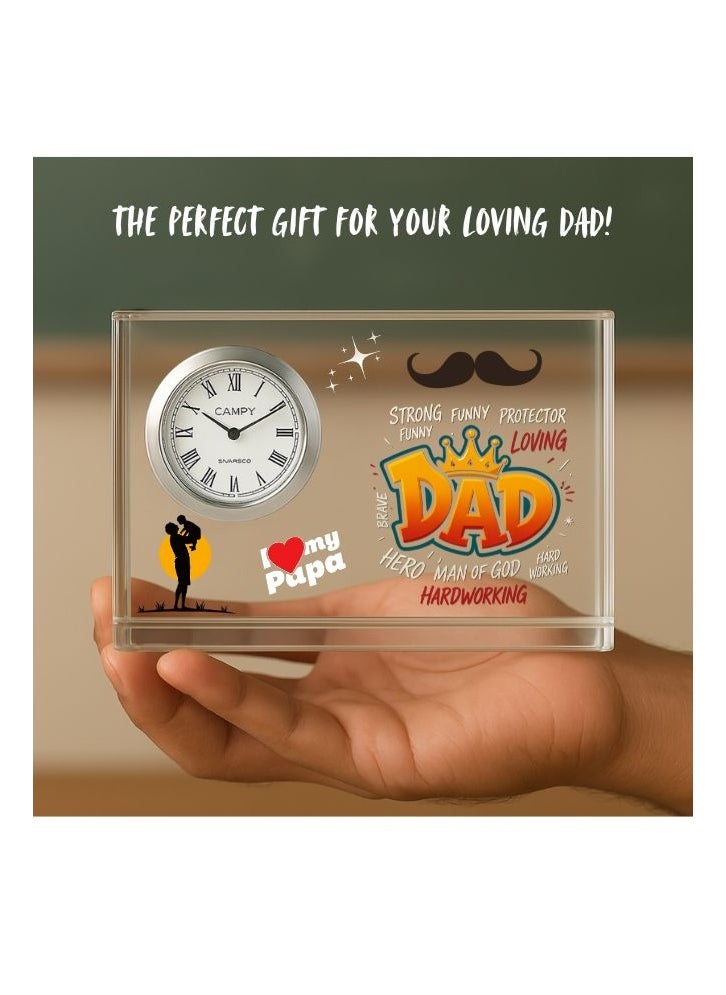 Fathers Day Crystal Glass Clock Keepsake|Elegant Display For Home&Office|Thoughtful Gift For Fathers Day|Son&Daughter Gift To Father