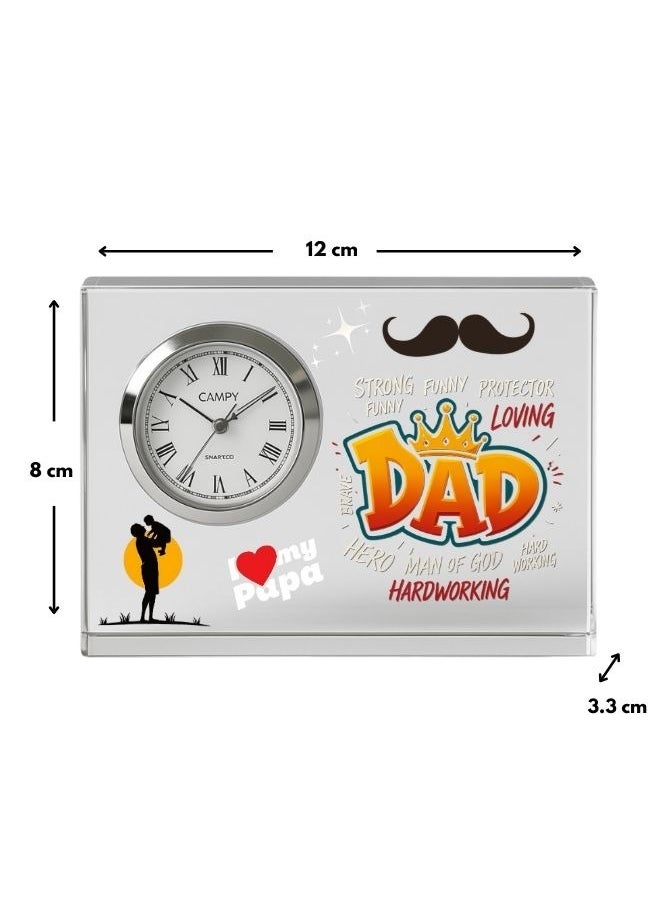Fathers Day Crystal Glass Clock Keepsake|Elegant Display For Home&Office|Thoughtful Gift For Fathers Day|Son&Daughter Gift To Father